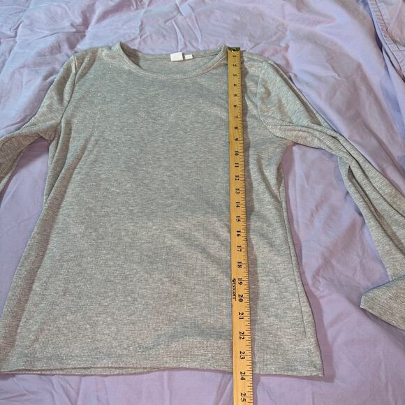 Gap Women's size Large Gray Metallic Silver Thread Long Sleeve Knit Top - Picture 7 of 8